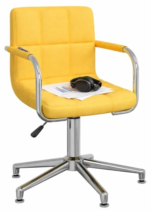 Żółte pikowane nowoczesne krzesło biurowe bez kółek - Lonja