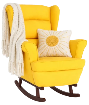 Żółty tapicerowany fotel bujany w stylu uszak - Erato