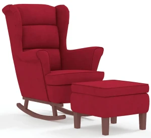 Czerwony fotel wypoczynkowy uszak na płozach + podnóżek - Marbel