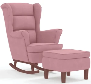 Różowy fotel bujany uszak z podnóżkiem do salonu - Marbel
