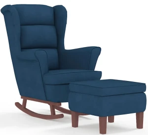 Niebieski fotel wypoczynkowy bujany uszak + podnóżek - Marbel