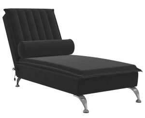 Aksamitny czarny szezlong z masującą poduszką - Beluso 3X