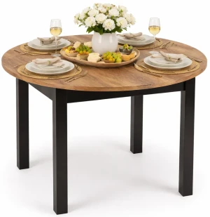 Okrągły stół z rozkładanym blatem dąb craft + czarny - Uneza