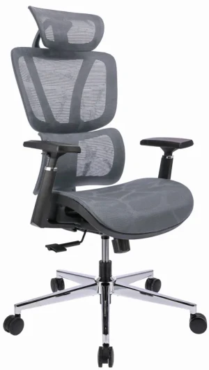 Szare ergonomiczne krzesło biurowe z zagłówkiem -  Floris 3X