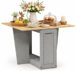 Minimalistyczny składany stół ze schowkiem szary + miodowy brąz - Hapi