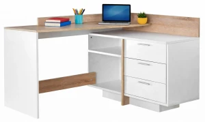 Białe biurko narożne z szufladami - Ori 3X