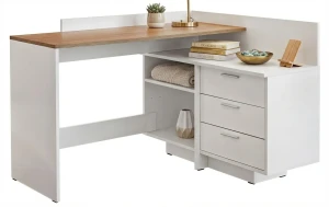 Białe nowoczesne biurko narożne z komodą - Ori 4X