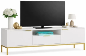 Biała szafka RTV ze złotymi zdobieniami 175 cm - Pascal 6X