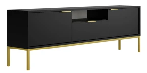Szafka RTV z szufladą i drzwiczkami 175 cm czarny + złoty - Pascal 6X