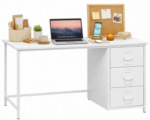 Białe metalowe biurko z 3 szufladami - Upro