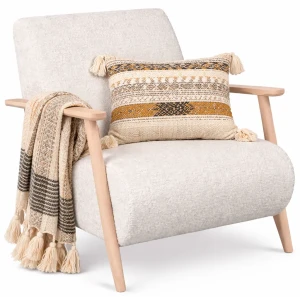 Fotel wypoczynkowy z drewnianymi podłokietnikami ecru - Merti 3X