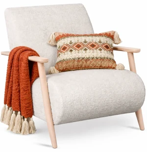 Kremowy fotel wypoczynkowy drewniany - Merti 3X