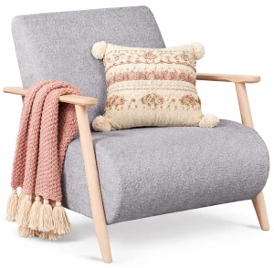 Jasnoszary fotel drewniany do czytania - Merti 3X