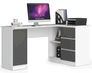Prawostronne biurko narożne biały + grafit - Volume 4X