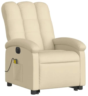 Kremowy rozkładany fotel relaksacyjny z masażem - Rosani