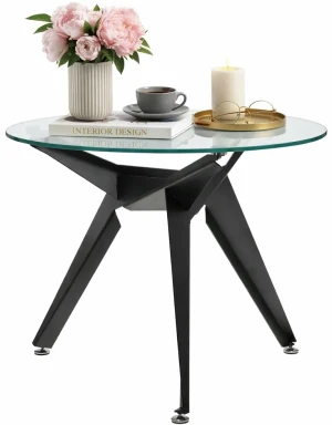 Szklany czarny stół ze stalową ramą - Aleks