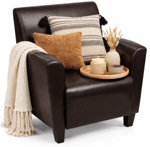 Ciemnobrązowy fotel z ekoskóry - Suban