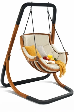 Beżowa nowoczesna huśtawka na balkon - Oreso 2X