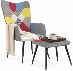 Patchworkowy nowoczesny fotel z podnóżkiem - Rippi 4X