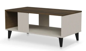 Prostokątny stolik kawowy z lamelami kaszmir-orzech - Frezi 3X