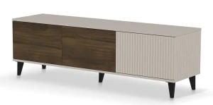 Lamelowana szafka RTV orzech + kaszmir - Frezi 8X