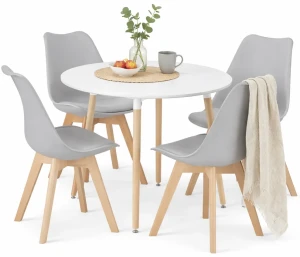 Biały stół + 4 sztuki szarych krzeseł - Lenka 3X