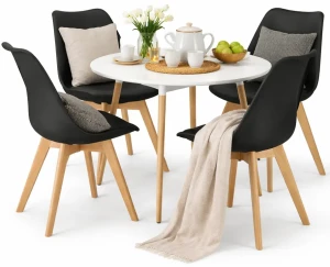 Biały stół + 4 nowoczesne czarne krzesła - Lenka 4X