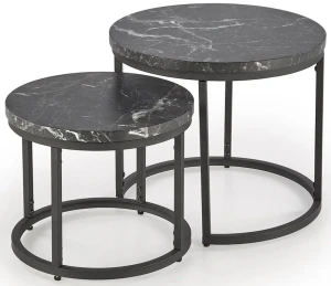 Zestaw okrągłych stolików kawowych czarny marmur - Oltin