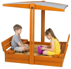 Zamykana piaskownica z daszkiem regulowanym w kolorze szarym 120 cm - Hose