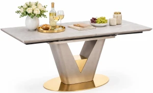Rozkładany prostokątny stół popiel + złoty - Beam
