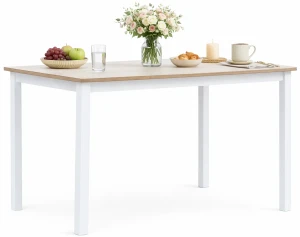 Biało-brązowy stół z drewna kauczukowego – Cortez