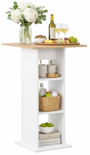 Stolik barowy kuchenny Sawnos – biały i naturalny