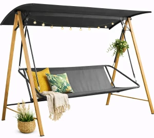 Czarna huśtawka ogrodowa 3-osobowa - Joy