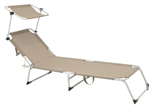 Beżowy nowoczesny regulowany leżak z daszkiem - Lull