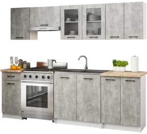 Zestaw mebli kuchennych z witryną beton  240 cm - Poli