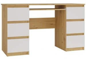 Duże biurko gabinetowe z szufladami dąb artisan + biały - Balo 2X