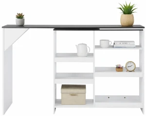 Stolik barowy Meridan z ruchomym regałem – biało-szary