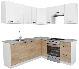 Zestaw mebli kuchennych narożny dąb sonoma + biały - Yumis