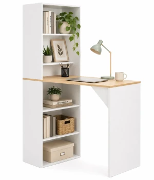 Stolik barowy z szafką Pastels – biały i naturalny