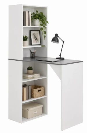 Stolik barowy z szafką Pastels – biały i szary