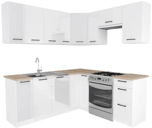 Narożny komplet mebli kuchennych biały połysk - Yorix