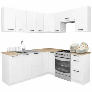 Biały narożny komplet mebli kuchennych  - Yorix