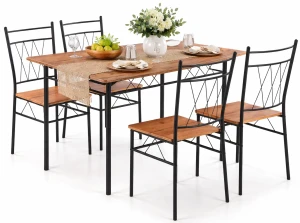 Stół z krzesłami dąb naturalny + czarny - Tiko