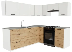 Narożny zestaw mebli do kuchni dąb artisan + biały - Hemi