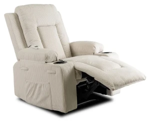 Beżowy sztruksowy fotel rozkładany - Bino