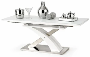 Biały rozkładany stół ze szklanym blatem - Nomer 3X