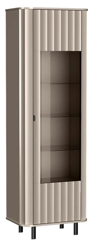 Szara ryflowana witryna szklana na nóżkach glina - Egesio 6X