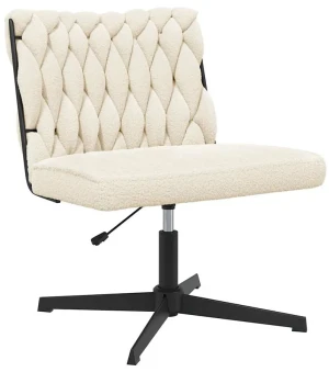 Kremowy tapicerowany fotel obrotowy pleciony - Fury