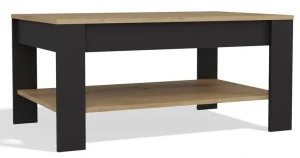 Nowoczesny stolik kawowy z półką dąb artisan + czarny - Orom