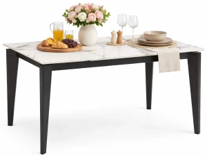 Rozkładany biały stół z blatem imitującym marmur - Drix